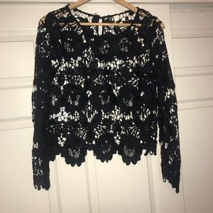 Black H&M Divided Crochet Lace Top SZ 8